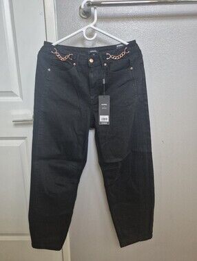 Express  Black Barrel Jeans with Rose Gold Chain Accent 6